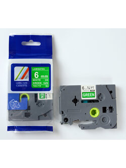 6mm. อักษรขาว พื้นเขียว สติกเกอร์ PUTY ใช้เทียบกับ BROTHER TZE-715