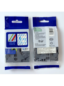 6mm. อักษรฟ้า พื้นใส สติกเกอร์ PUTY ใช้เทียบกับ BROTHER TZE-113