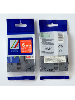 6mm. อักษรขาว พื้นแดง สติกเกอร์ PUTY ใช้เทียบกับ BROTHER TZE-415