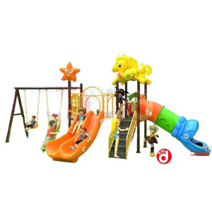 เครื่องเล่นสนามกลางแจ้ง ชุดม้าโพนี่ท่อสไลด์+ชิงช้า