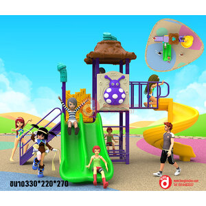 เครื่องเล่นสนามกลางแจ้ง เครื่องเล่นสนามชุดกระท่อมเต่าทอง 2 สไลด์