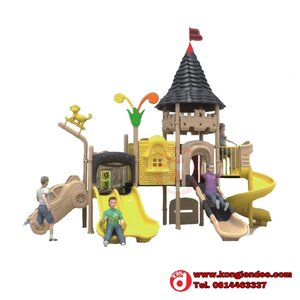 เครื่องเล่นสนาม ชุดปราสาทสามสไลด์บันไดรถ