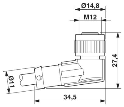 สายพร้อม CONNECTOR PHOENIX CONTACT 5 ขา ตัวเมีย แบบงอ 90 ํC M12 ยาว 5 m.