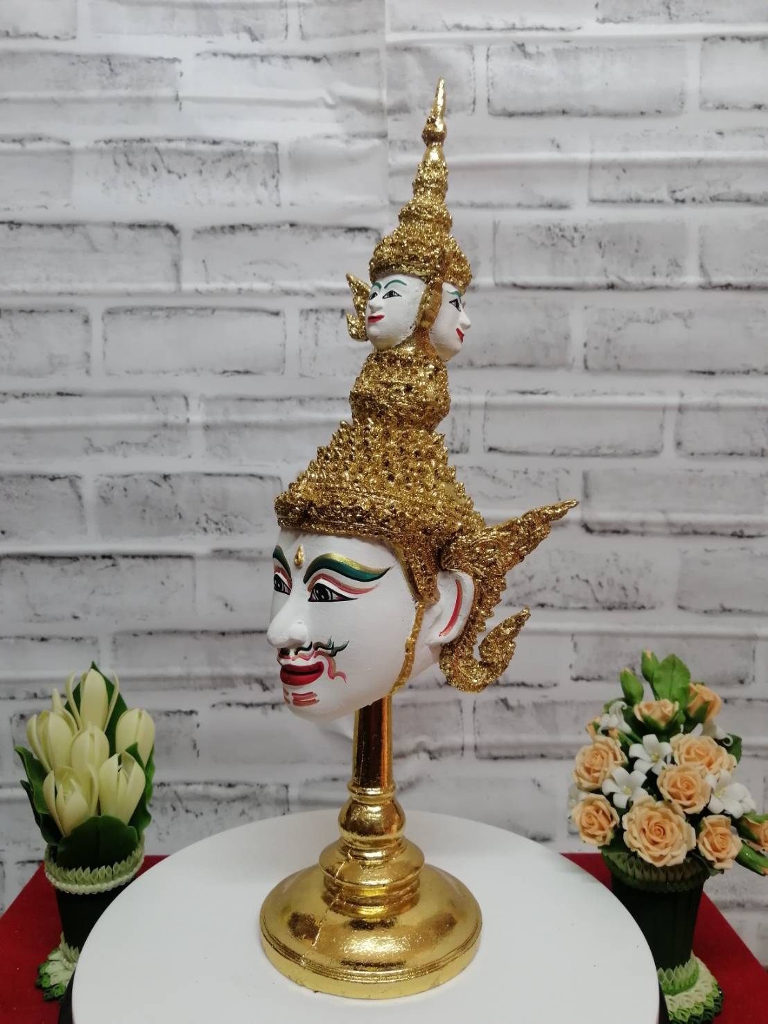 เศียรครู พระพรหรม ขนาด 5 นิ้ว พร้อมฐานปิดทอง