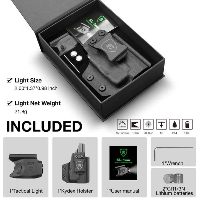 New.ไฟฉาย Warriorland SL-1 + ซองพกใน Kydex มี 2 รุ่นให้เลือก 🍁 รุ่น Sig Sauer P365 🍁 รุ่น G43/G43X ( เฉพาะรุ่นที่ไม่มีราง ) 🔺ไฟฉาย ผลิตจาก Polymer เกรดคุณภาพ 🔺ออกแบบให้ทนทานต่อแรงรีคอยด์ได้ 🔺ความสว่าง 150 Lumens