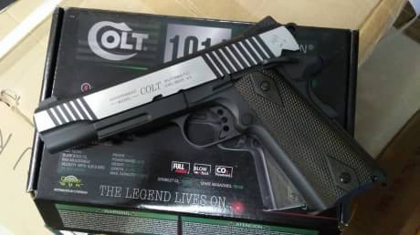 New.CYBERGUN COLT 1911 Rail CO2 GBB Pistol (Dual Tone) ราคาพิเศษ