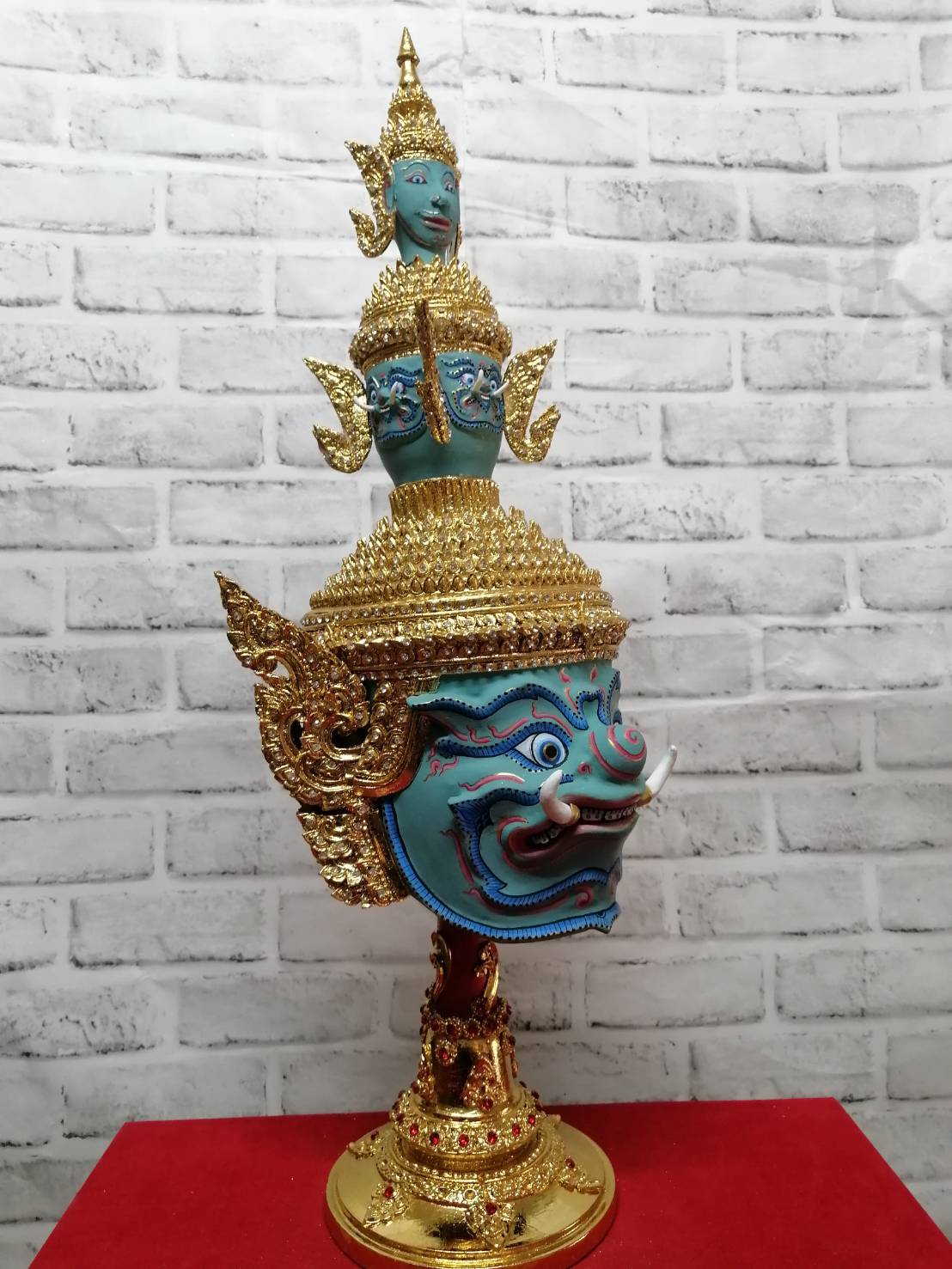 ทศกัณฐ์ ขนาดผลส้มโอ (เกรดพรีเมี่ยม) พร้อมฐานปิดทองประดับเพชร