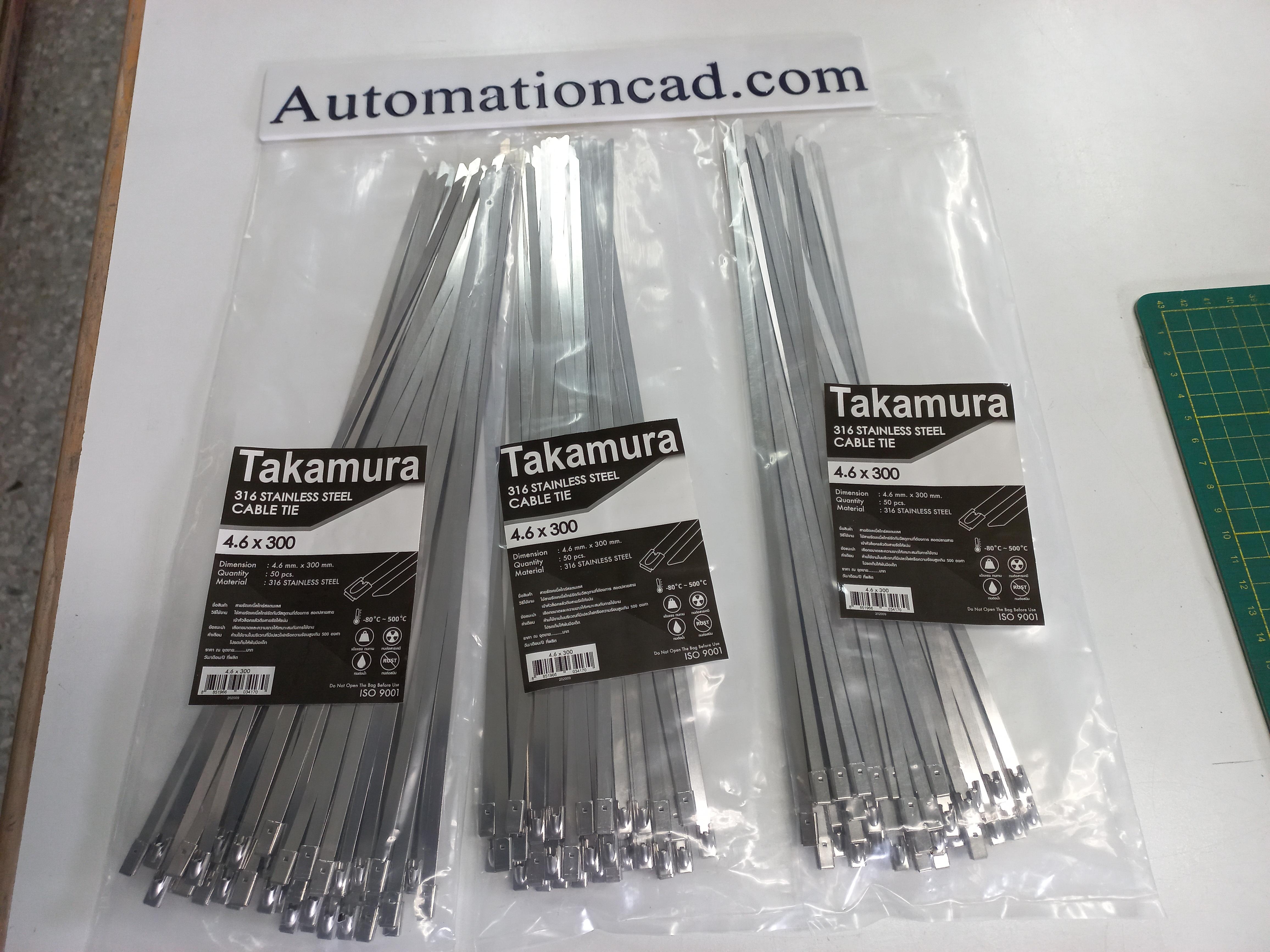 เคเบิ้ลไทร์สแตนเลส Takamura 4.6*300 mm 1 ถุง 50 เส้น CABLE TIE Stainless
