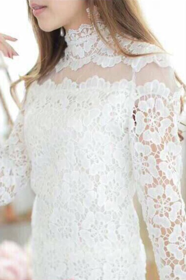 เสื้อลูกไม้สไตน์เกาหลี เสื้อลูกไม้สไตน์วัยรุ่น เสื้อใส่ผ้าซิ่น เสื้อลูกไม้แขนยาว 5 ส่วนสีขาว