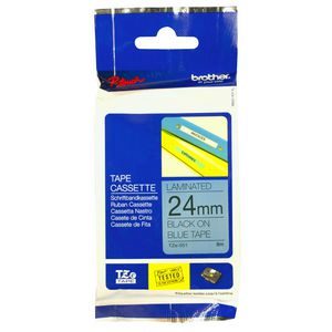 เทปพิมพ์อักษร TZE-551 ขนาด 24 มม. อักษรสีดำพื้นน้ำเงิน แบบเคลือบพลาสติก Brother