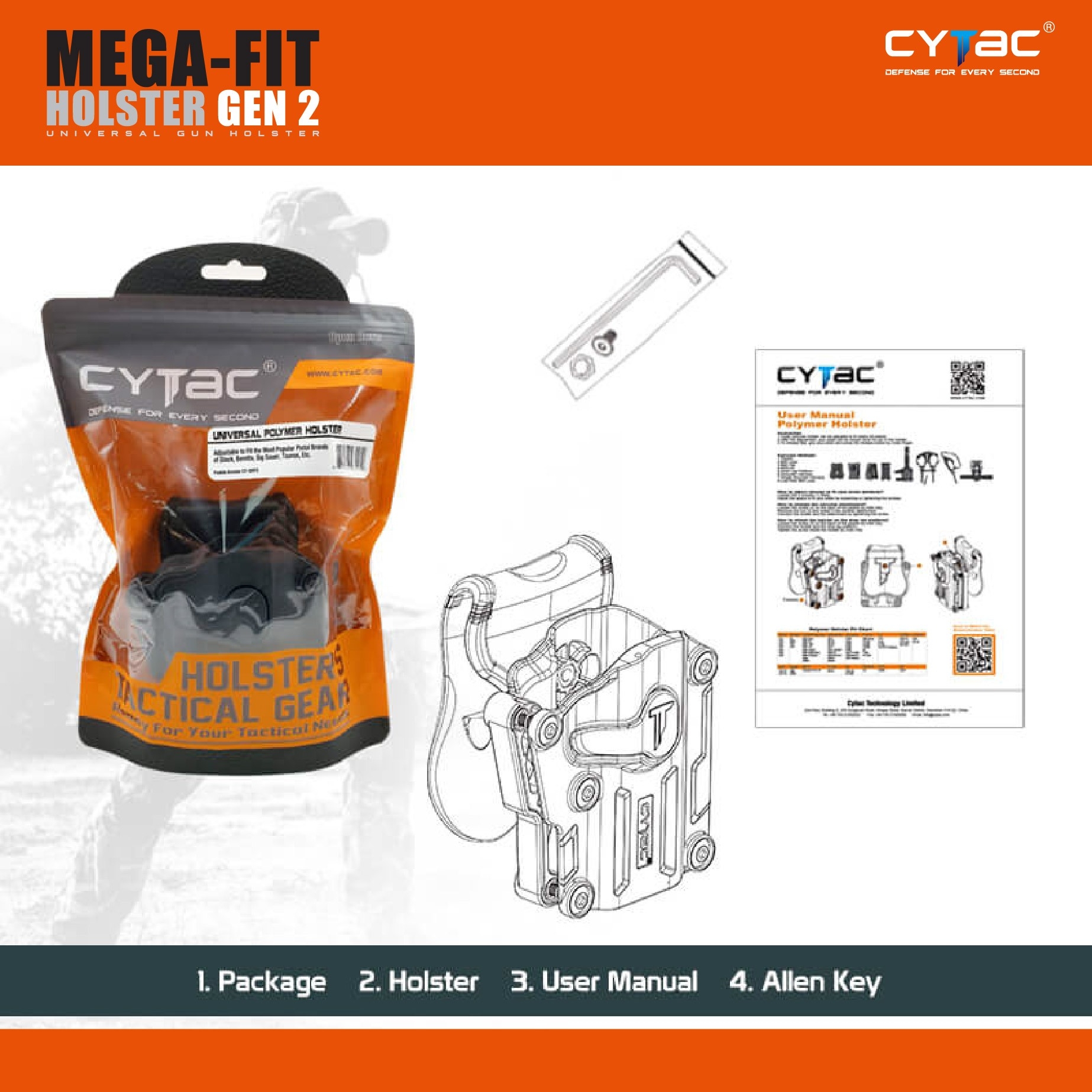 New.Cytac Mega-Fit Holster Gen2 [ CY-UHFSG2 ] ⚡️ซองปืนที่ออกแบบมาให้สามารถใช้งานได้หลากหลายรุ่น (ตามตารางแนบ) เช่น Glock , Sig Sauer, CZ , Beretta, Ruger , S&W, Walther, Colt, Taurus และอื่นๆ ⚡️ผลิตจากวัสดุ Polymer เกรดคุณภาพ ⚡️ซองถูก