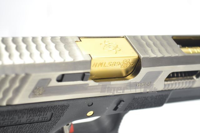 Glock17 T3 Gen4 สไลด์เงิน ท่อทอง เฟรมดำ WE
