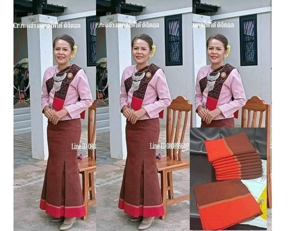 ผ้ามัดหมี่ตีนแดง ผ้าซิ่นตีนแดง ผ้าฝ้ายตีนแดง ผ้าทอพื้นเมือง บุรีรัมย์ ลายอัปสรา 4 เมตร