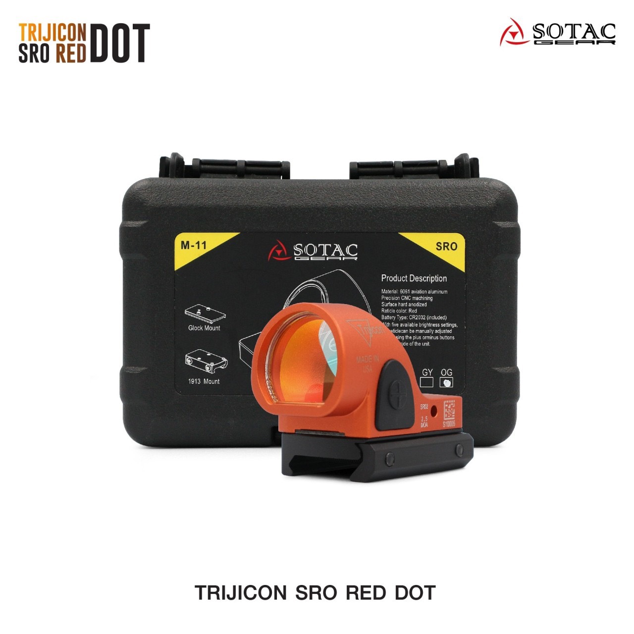 (clap)สินค้ามีสีเข้ามาเพิ่มค่ะ (fire)Trijicon SRO Red Dot ผลิตจากวัสดุ Aluminum ทำผิว hard anodized ขนาด 2.5 MOA Dot Red dot สีแดง คมชัด รูปร่างขนาดเล็ก Low Profile มาพร้อมขาจับ mount แบบ 20 มม. และ Glock mount ( บีบีกัน ) ปรับระดับความสว่างง่าย +/- ด้านข