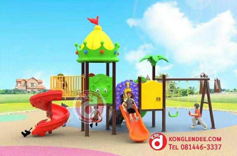 เครื่องเล่นสนาม ชุดปราสาทมงกุฎสามสไลเดอร์ชิงช้า