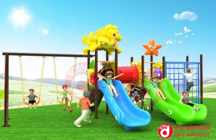 เครื่องเล่นสนามกลางแจ้ง ชุดม้าโพนี่อุโมงลอด+ชิงช้า