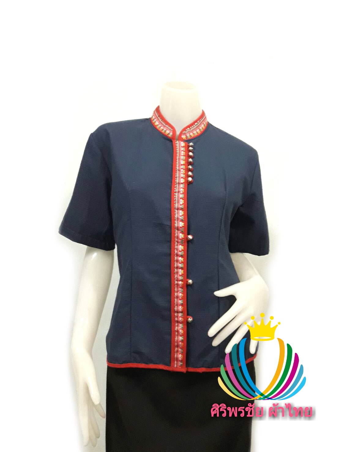 เสื้อผ้าไทยสไตน์อิสานไซร์42 เสื้อผ้าฝ้ายสีครามภูไทยไซร์ใหญ่ เสื้อใส่ผ้าซิ่นสีสีกรมท่าSize 42" เสื้อผ้าฝ้ายสีน้ำเงินคอจีนกระดุมหน้าไซร์ใหญ่พิเศษ