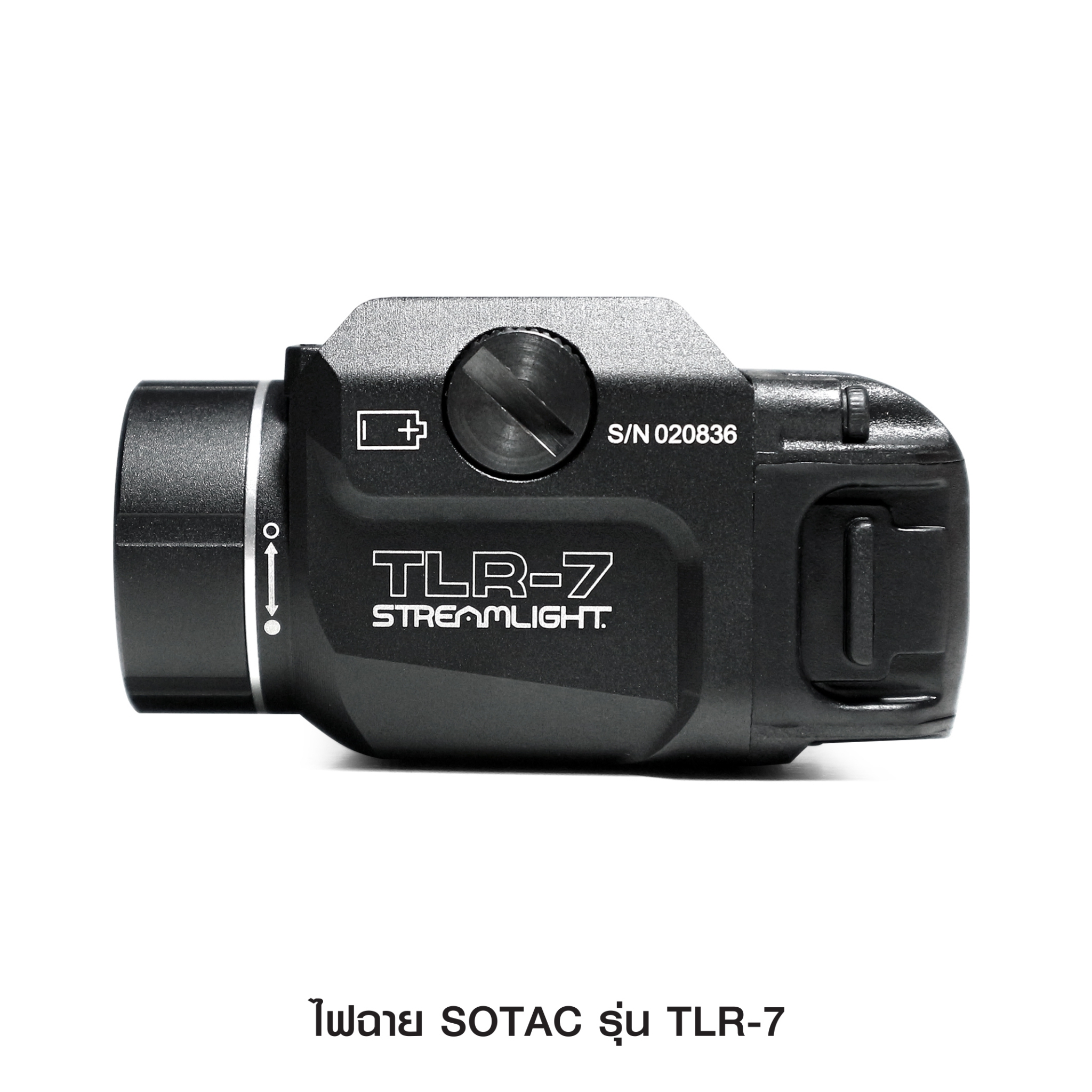 ไฟฉาย SOTAC รุ่น TLR-7 ตัวเรือนผลิตจากอลูมิเนียมเกรดคุณภาพ หลอด LED ความสว่าง 500 lumens 2 functions : Constant / Strobe Runtime : 1.5 hours. Battery : 1 * CR123A Battery ( ไม่ได้แถมมา ) Dimension : ยาว 5.46 cm. Weight : 68 g. Water Proof : IPX7 Color : B
