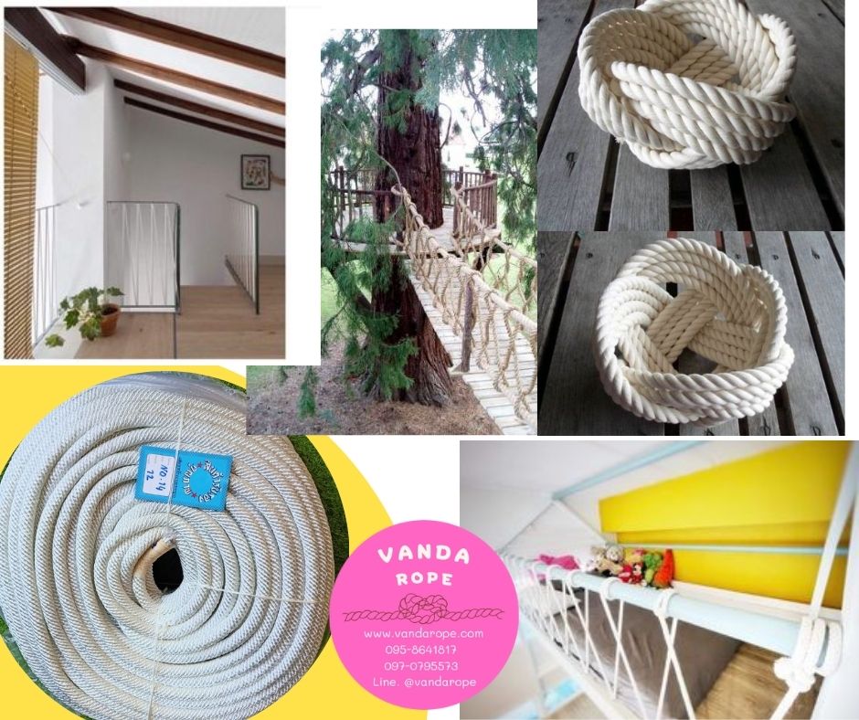 เชือกถักกลมสีขาว เส้นใยนุ่ม เหนียว ขนาด 3-24 มิล