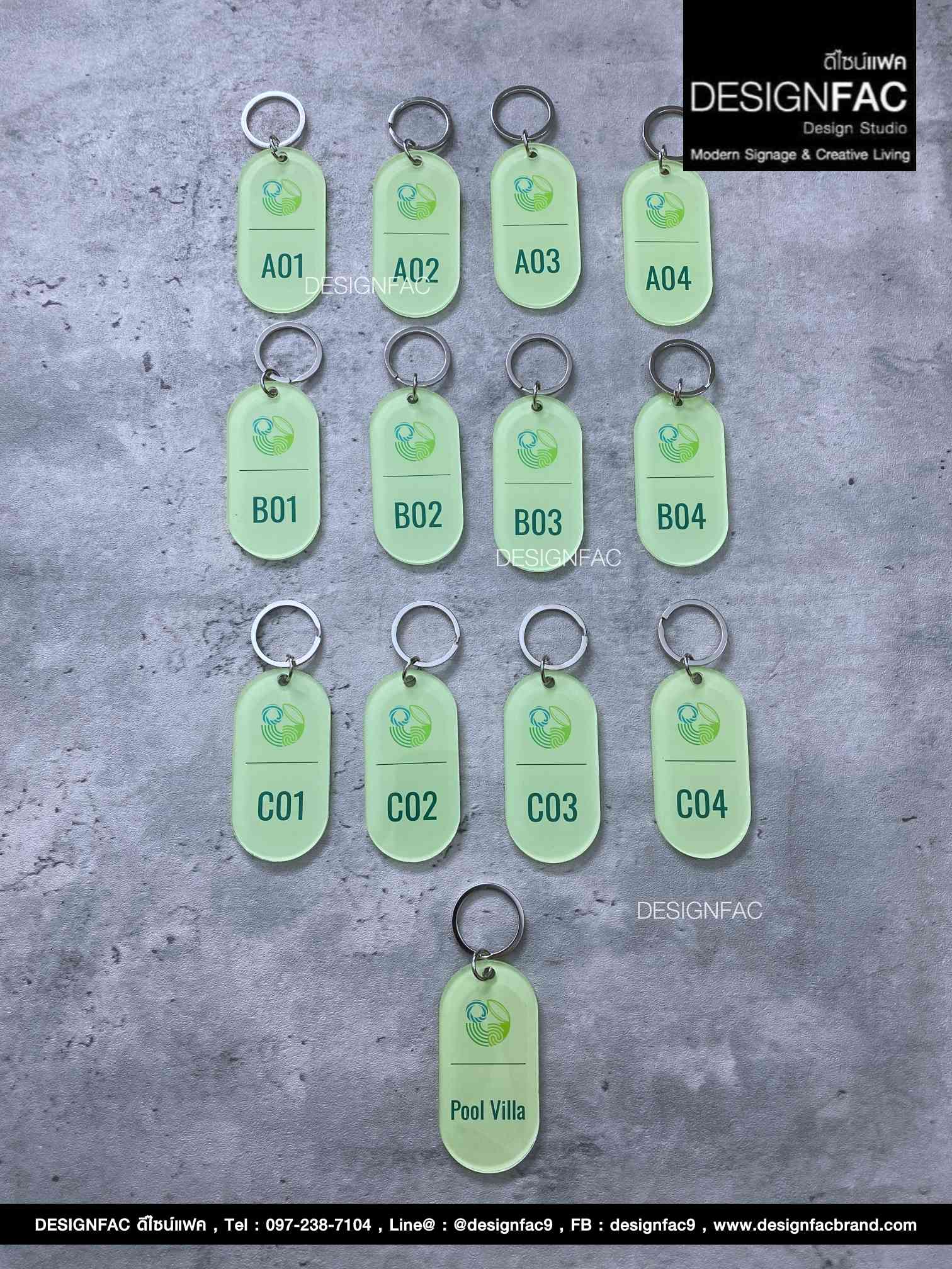 พวงกุญแจเลขห้องพักโรงแรม อะคริลิคพื้นใส ลายพิมพ์ UV สไตล์โมเดิร์น มินิมอล มูจิ