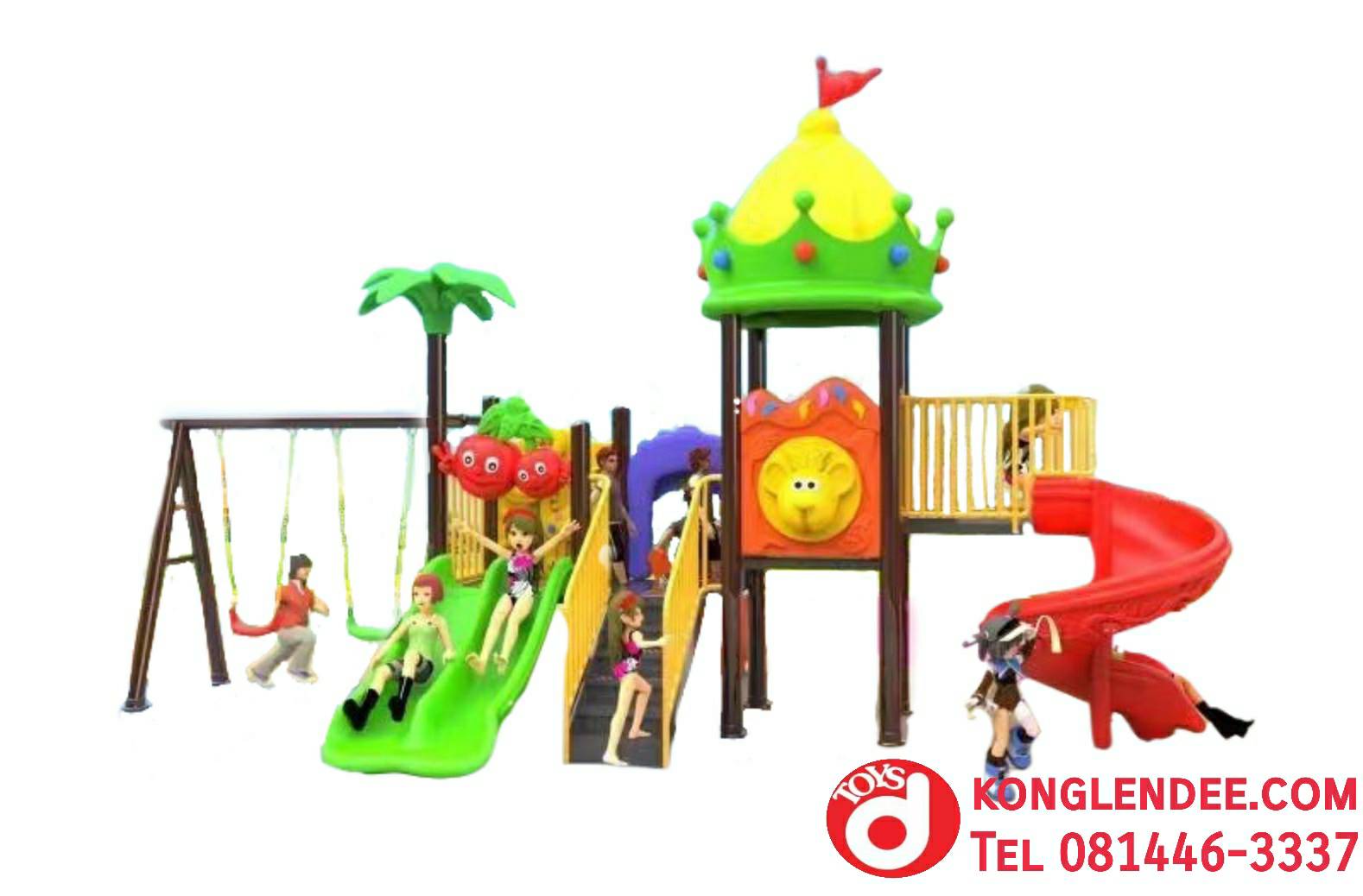เครื่องเล่นสนาม ชุดปราสาทมงกุฎสามสไลเดอร์ชิงช้า