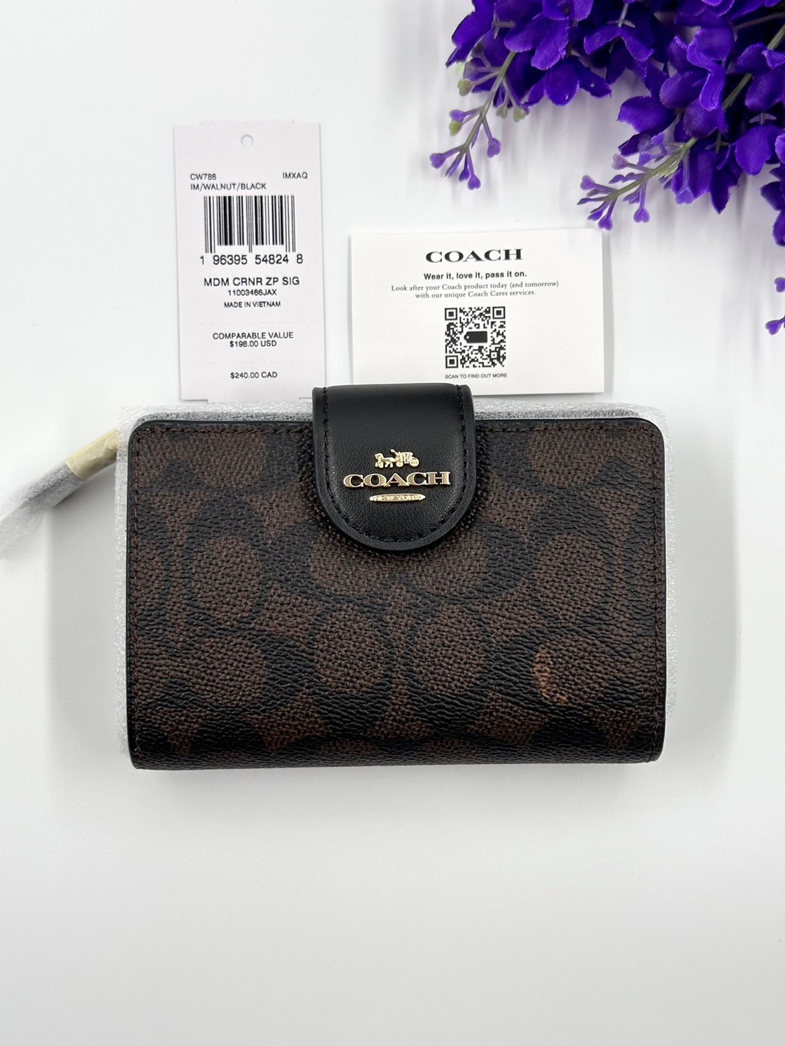 กระเป๋าสตางค์ Coach แท้ สีน้ำตาลดำ รุ่น CW786