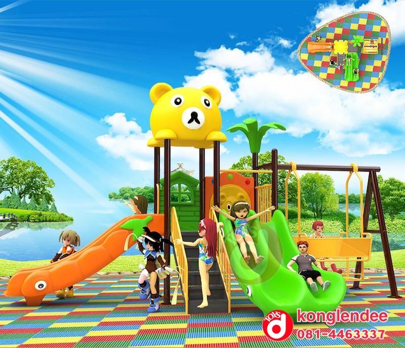 เครื่องเล่นสนามกลางแจ้ง ชุุดหมีสองสไลด์