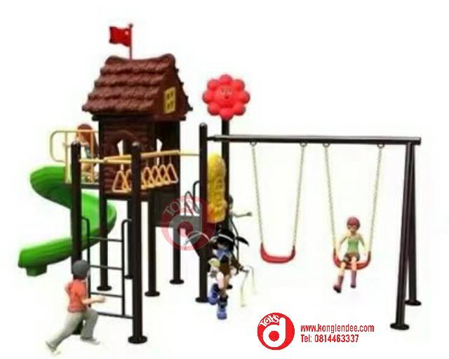 เครื่องเล่นสนาม ชุดwood house slide swing