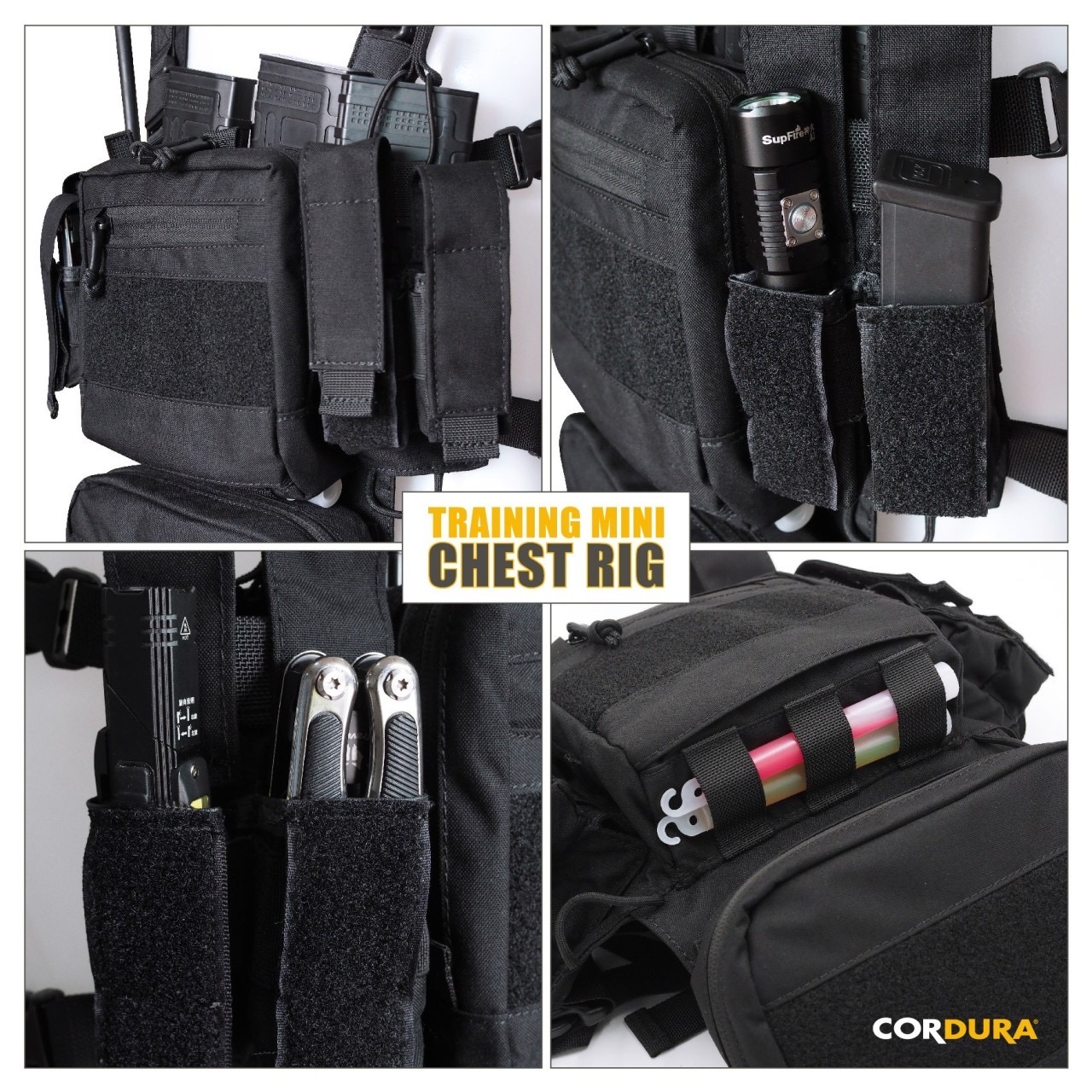 New.เสื้อ Training Mini Chest Rig 🔱 ผลิตจากผ้า Cordura 500D 🔱 มีช่องใส่แม็ก 5.56 * 4 ช่อง ( 2 ช่องตรงกลางถอดออกได้ ) 🔱 ด้านข้างมีช่องสำหรับใส่อุปกรณ์ต่างๆ เช่น แม็กปืนพก, multitool, ไฟฉาย อื่นๆ 🔱 Main pouch ด้านหน้า สามารถใ