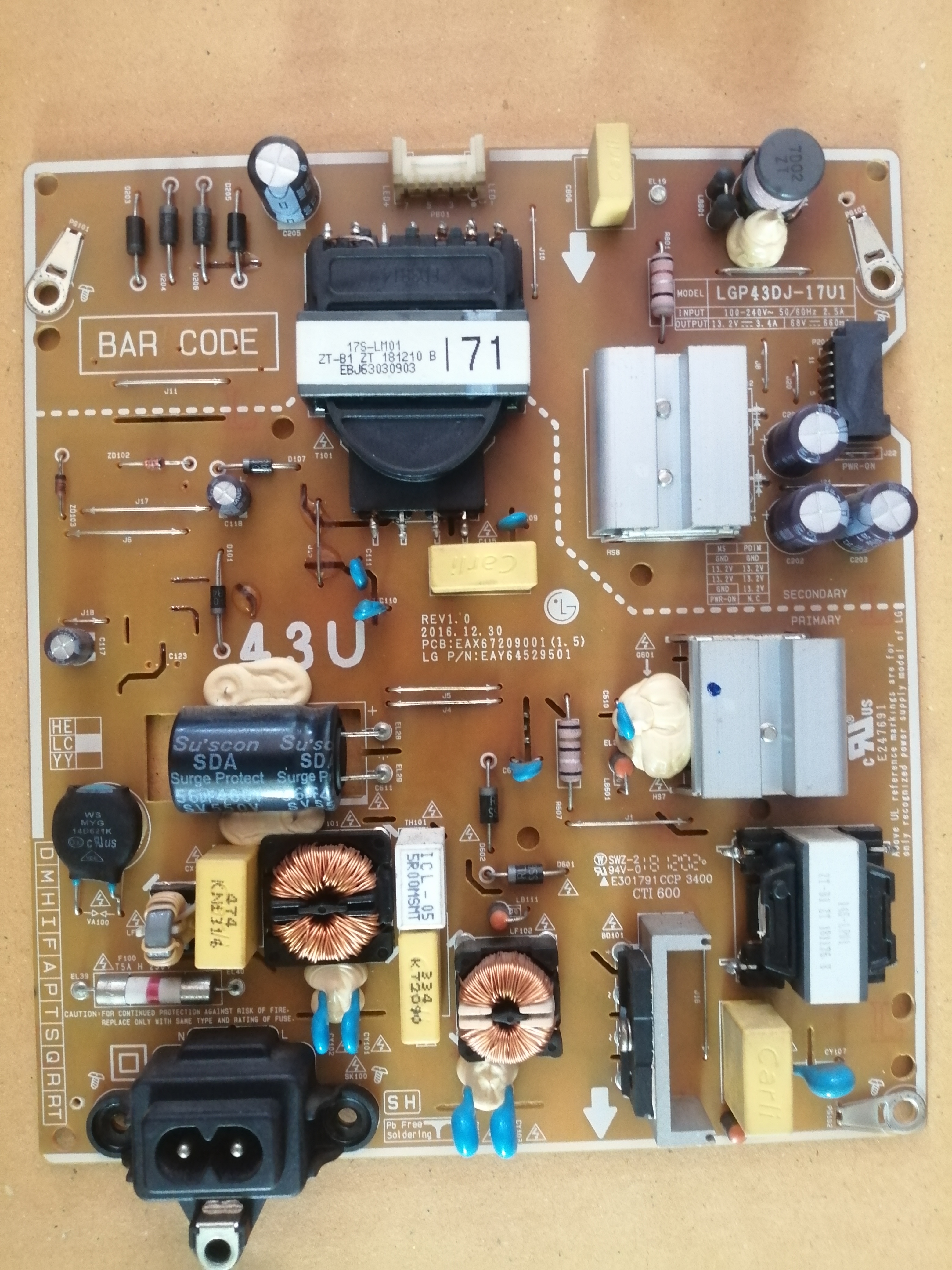 บอร์ดซัพพลาย LG 43UK6300PTE :LGP34DJ-17U