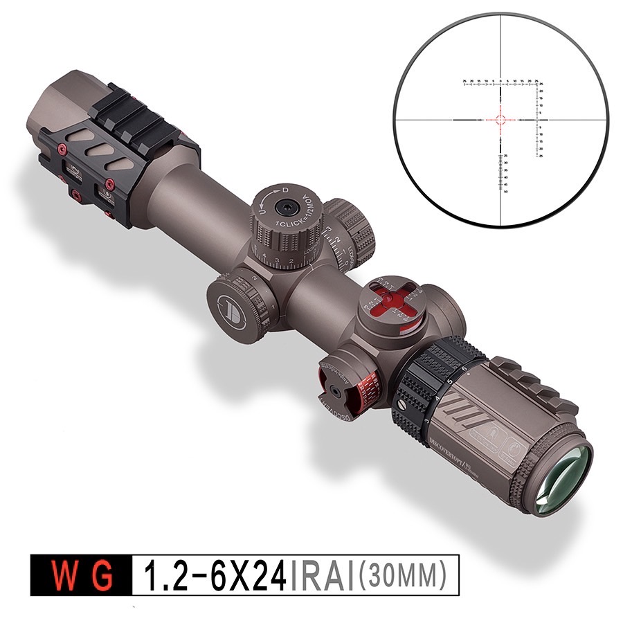 Discovery 1.2-6X24ขนาดกะทัดรัดขอบเขต1/2 MOA แก้ว Enchated Reticle ยุทธวิธีเลนส์เรืองแสงการล่าสัตว์ Riflescopes 223 PCP