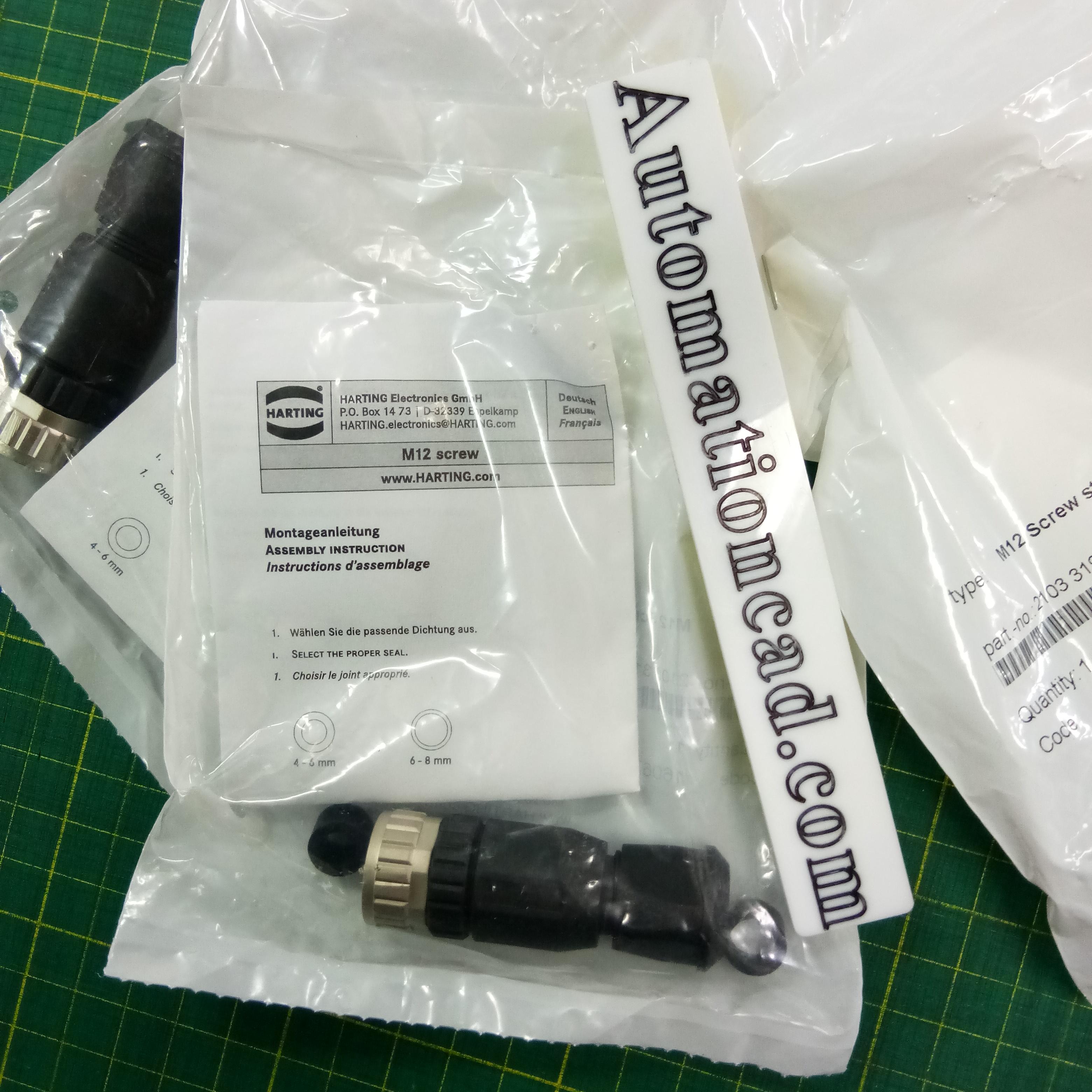 หัวคอนเนคเตอร์ M12 Connector HARTING แบบตรง ตัวเมีย 4 Pins - 2103 319 2401