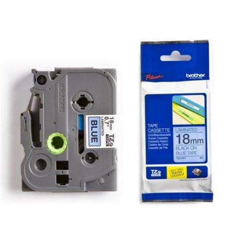 เทปพิมพ์อักษร TZE-541 ขนาด 18 มม. อักษรสีดำพื้นน้ำเงิน แบบเคลือบพลาสติก Brother