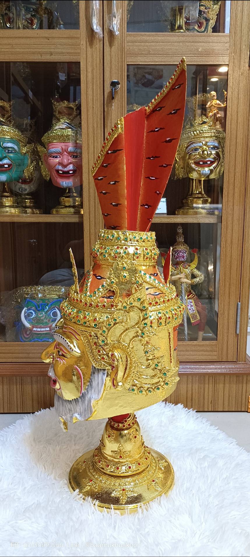 พ่อแก่ บรมครู ขนาดครอบ พร้อมฐานไม้สีแดง