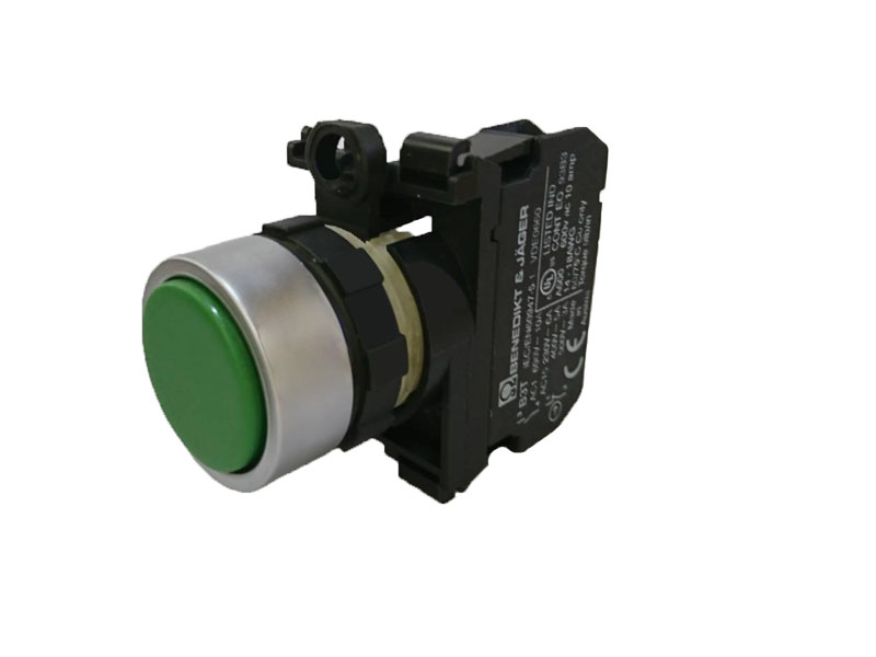 ปุ่มกด แบบกดติดปล่อยดับ สีเขียว Push Button Switch BENEDICT รู 22 mm