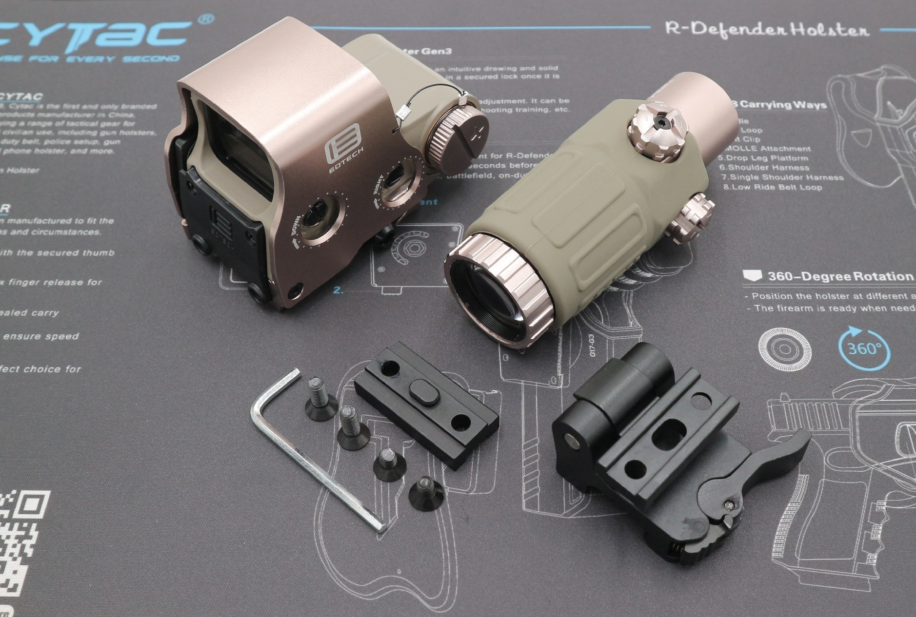 New.Set Eo-Tech 558 + ซูมหลังดอท รุ่น G33) 1 ชุด ประกอบด้วย 1. ดอท Eo-Tech ⚡️เป้าเป็นแบบ Holo-Graphic ปรับได้ 2 สี คือ สีแดง และ สีเขียว ⚡️ตัวเป้าปรับความเข้มของแสงได้ ⚡️ขาจับรางเป็นแบบปลดไว ใช้กับรางขนาด 20mm ⚡ใช้กับถ่าน CR123