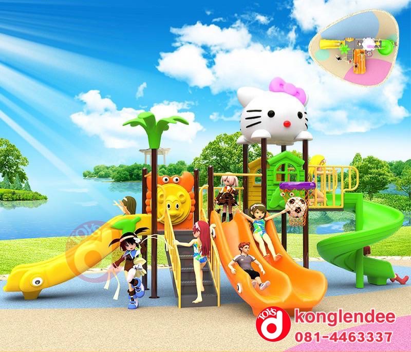 เครื่องเล่นสนามกลางแจ้ง ชุุดแมวสามสไลด์