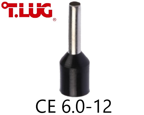 ข้อต่อย้ำปลายสาย แบบเดี่ยวหุ้ม สีดำ CE6.0-12 TLUG ใช้กับสายไฟ 6sq.mm (100 ชิ้น/ห่อ)