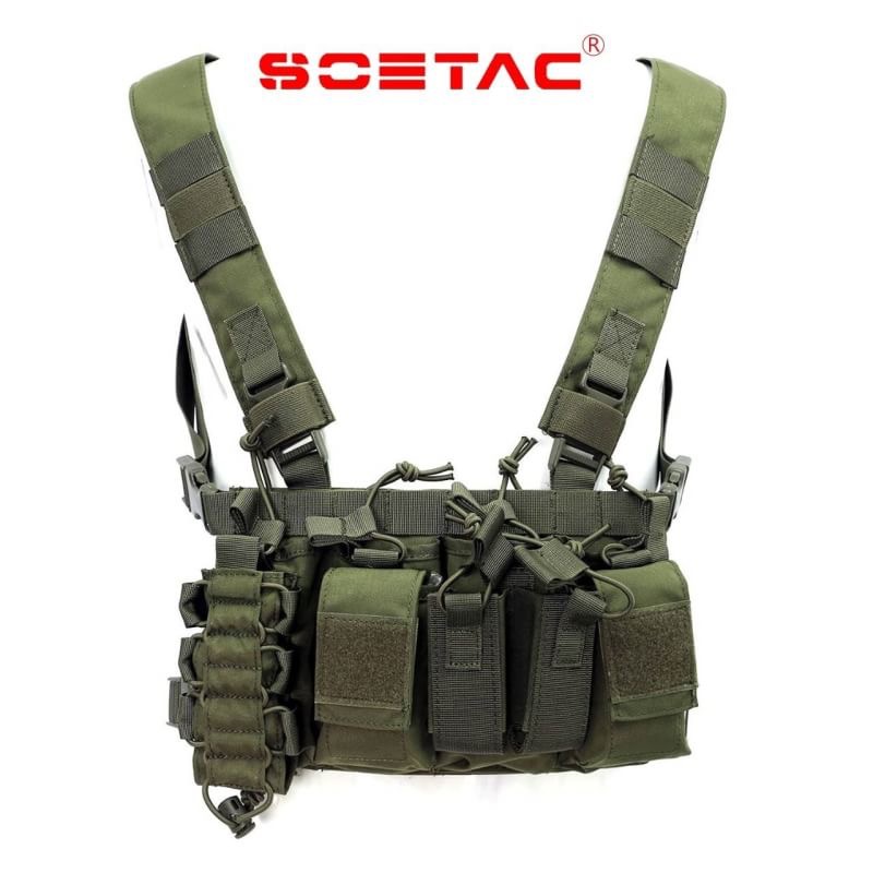 ✴✴ D3 Chest Rig ✴✴ - ผลิตจากผ้า Cordura 500D กันน้ำ - น้ำหนักเบา เพียง 0.45 kg ใส่สบาย - มีช่องใส่แม็กกาซีนปืน M4/M16 ได้มากถึง 4 ช่อง - มีช่องใส่ แม็กกาซีนปืนสั้น/ไฟฉาย ได้ 2 ช่อง - มีกระเป๋าเอนกประสงค์ 3 ช่อง - Quick Release