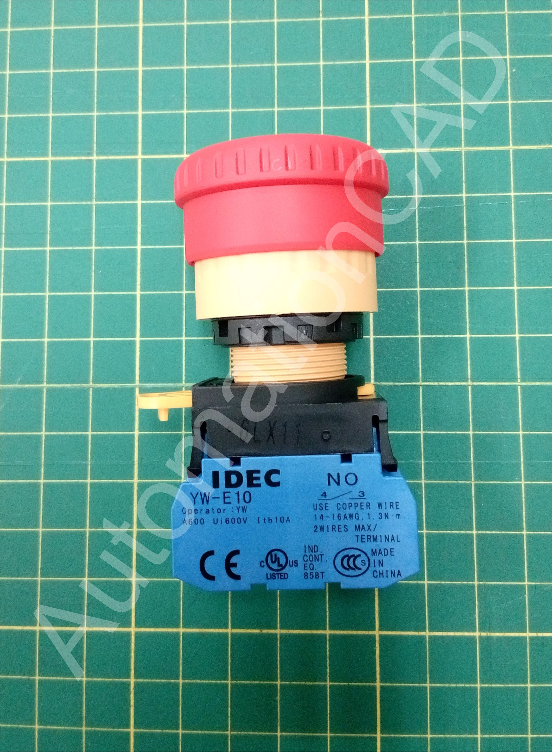 ปุ่มกด Emergency 1NO 1NC IDEC สวิตซ์กดล็อกหัวเห็ด รู 22 mm