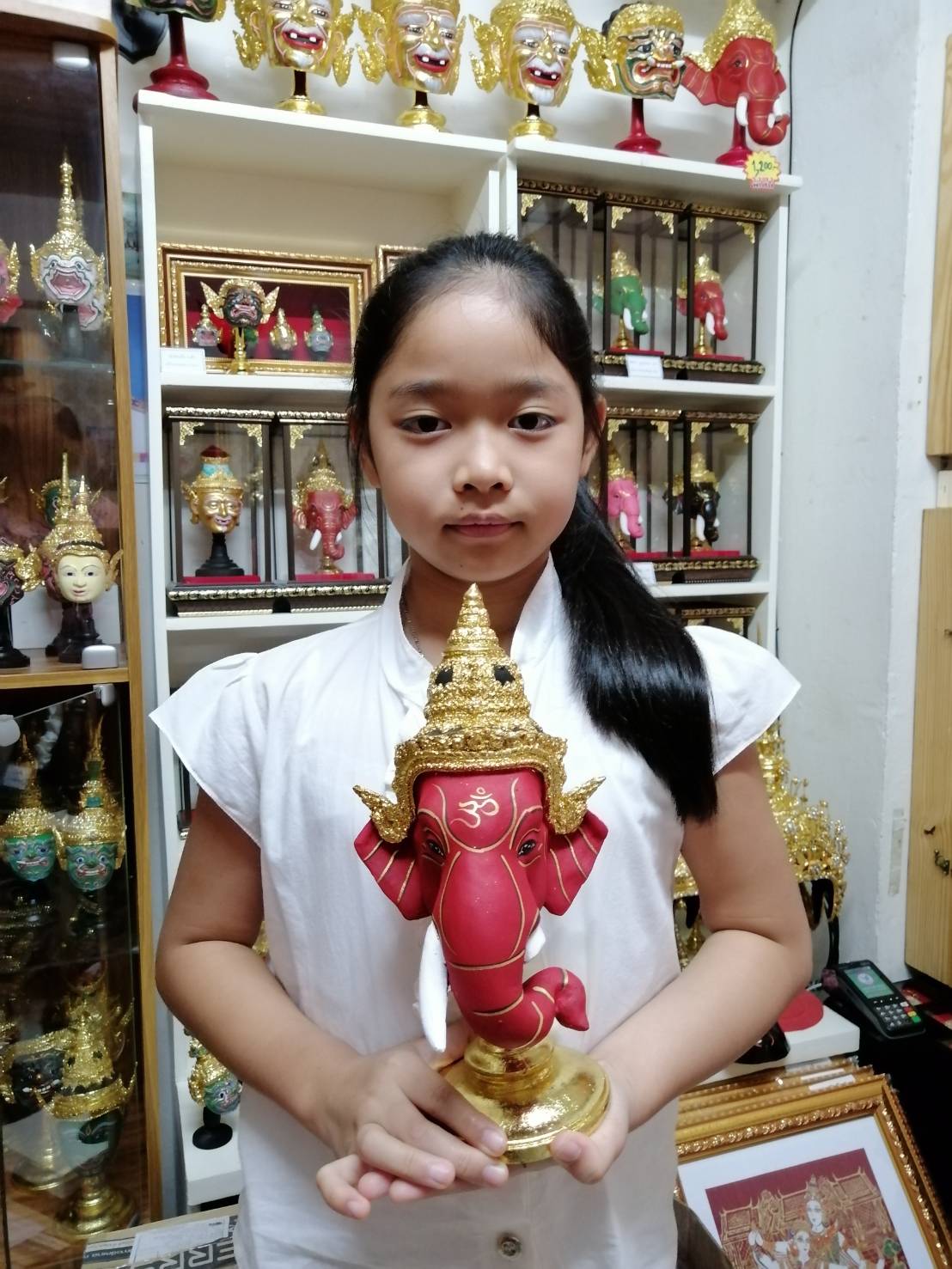เศียรครู พระพิฆเนศ ขนาด 5 นิ้ว พร้อมฐานทอง (งานเรซิ่น) ทองเค