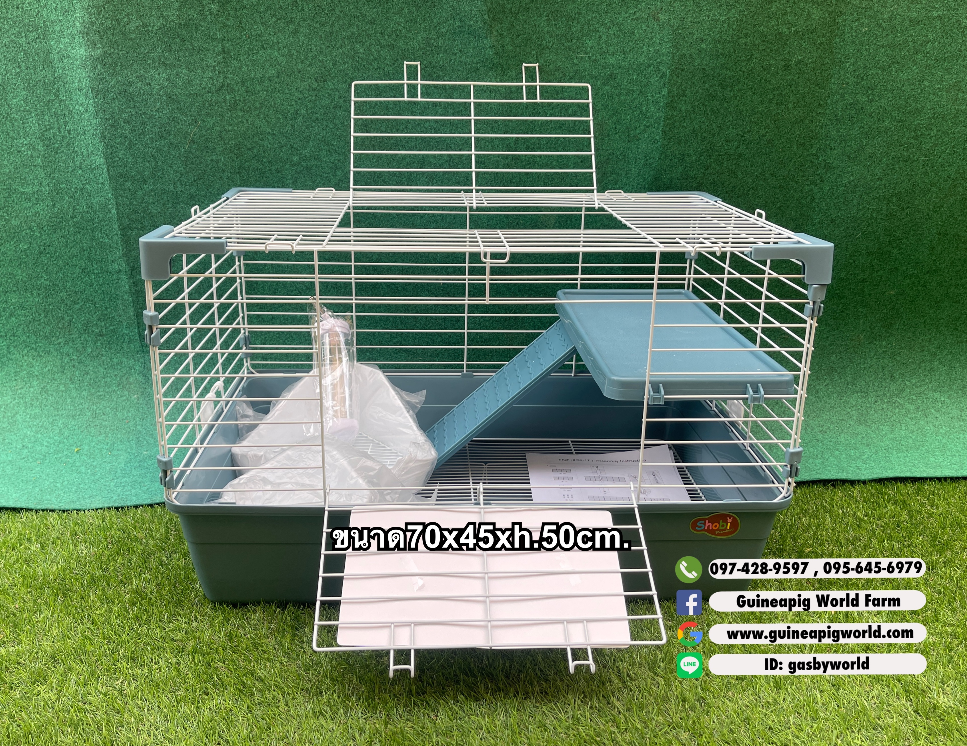 กรงชั้นลอยพับได้ R2F ขนาด 70x45xh.50cm.มีตระแกรงปูพื้นกรง ส้วม ชาม ขวดน้ำ มีชั้นลอย กรงเปิดด้านหน้าและบนได้ค่ะ