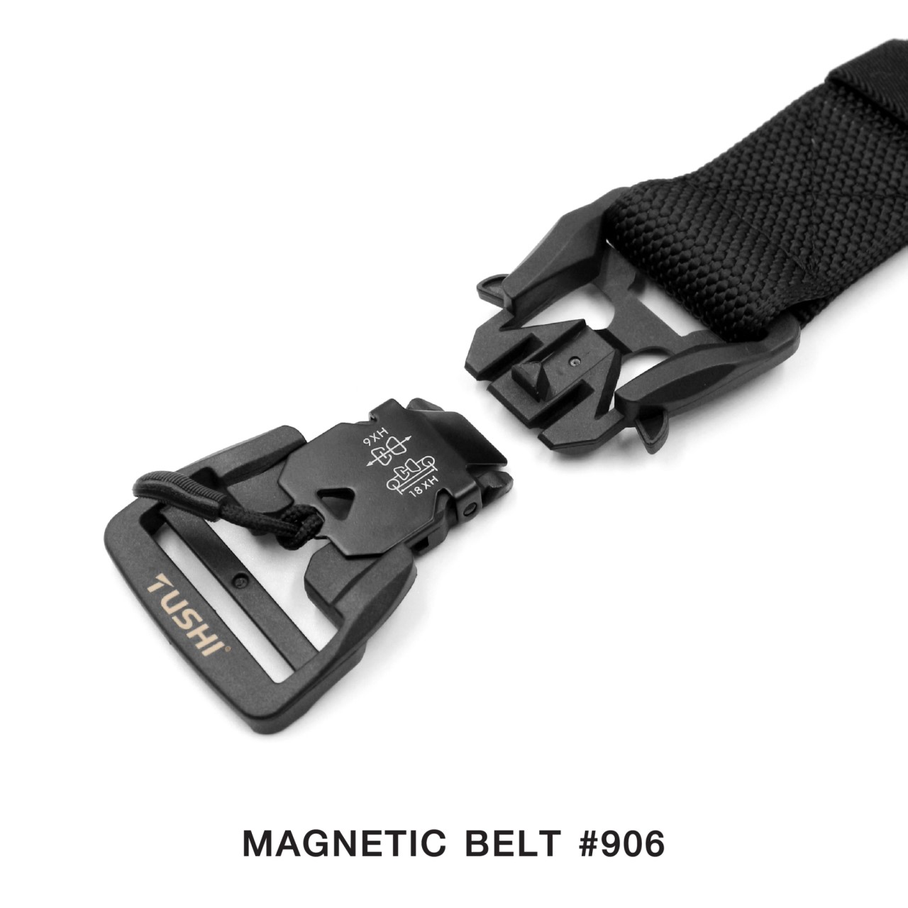 Magnetic belt #906 หัวเข็มขัดเป็น Polymer ฝังแม่เหล็ก ใช้งานง่าย หัวล็อคไว ปลดล็อคไว แค่ดึงเชือก สายผลิตจาก Nylon แท้ 100% สายมีความแข็ง สามารถเกี่ยวอุปกรณ์ต่างๆได้ ความยาว 125 cm. (free size) กว้าง 1.5" 3 สี ดำ เขียว ทราย ราคาส่ง
