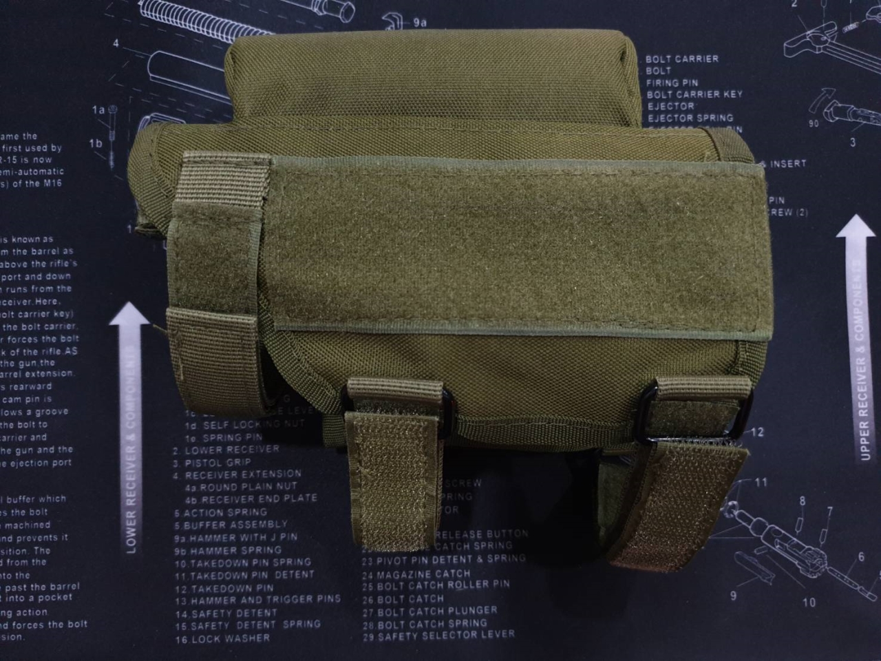 (clap)...สินค้าใหม่ค่ะ รองแก้มไรเฟิล ( Rifle Cheek Rest ) ผลิตจากผ้า Nylon 600D ใช้สำหรับรองแก้มพานท้ายไรเฟิล สายรัด 3 จุด ใช้ได้ทั้งถนัดซ้ายและขวา กระเป๋าด้านข้างถอดได้ ยึดติดด้วยแผ่น Velcro มีแผ่นใส่ลูกขนาด .300/.308 win ( 7นัด ) 3 สี : ดำ เขียว ทราย รา