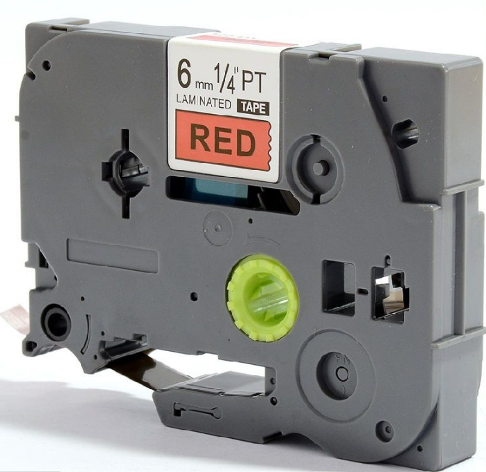 เทปพิมพ์อักษร TZE-411 6 มม. BROTHER ของแท้ อักษรสีดำ พื้นสีแดง