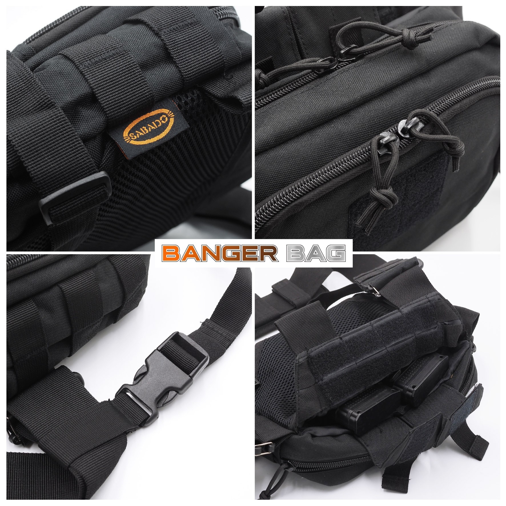 กระเป๋าสะพาย Banger ( Banger Bag ) 🍁 ผลิตจากผ้า Nylon 1000D 🍁 มาพร้อมช่องใส่ของ จำนวน 4 ช่อง แยกสัดส่วนกันอย่างเป็นระเบียบ 🍁 ด้านในมี Elastic Loop ใส่แม็กกาซีน 5.56 และแม็กสั้น หรืออุปกรณ์เสริมต่างๆ 🍁 ช่องกระเป๋าด้านในมีแผ่