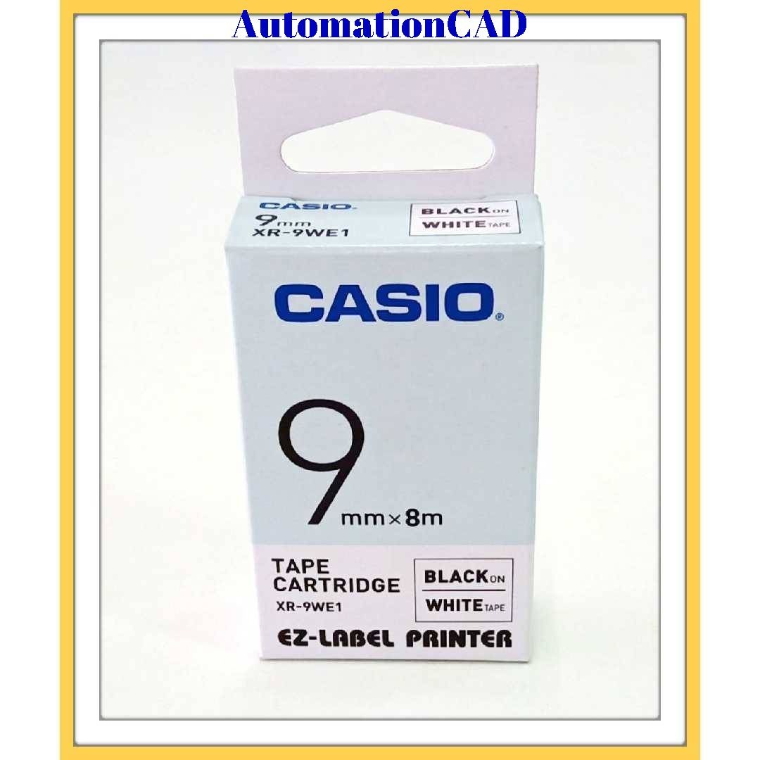 EZ-LABEL CASIO 9mm XR-9WE.สำหรับ เครื่องพิมพ์ฉลาก KL-Series CASIO PRINTER LABEL