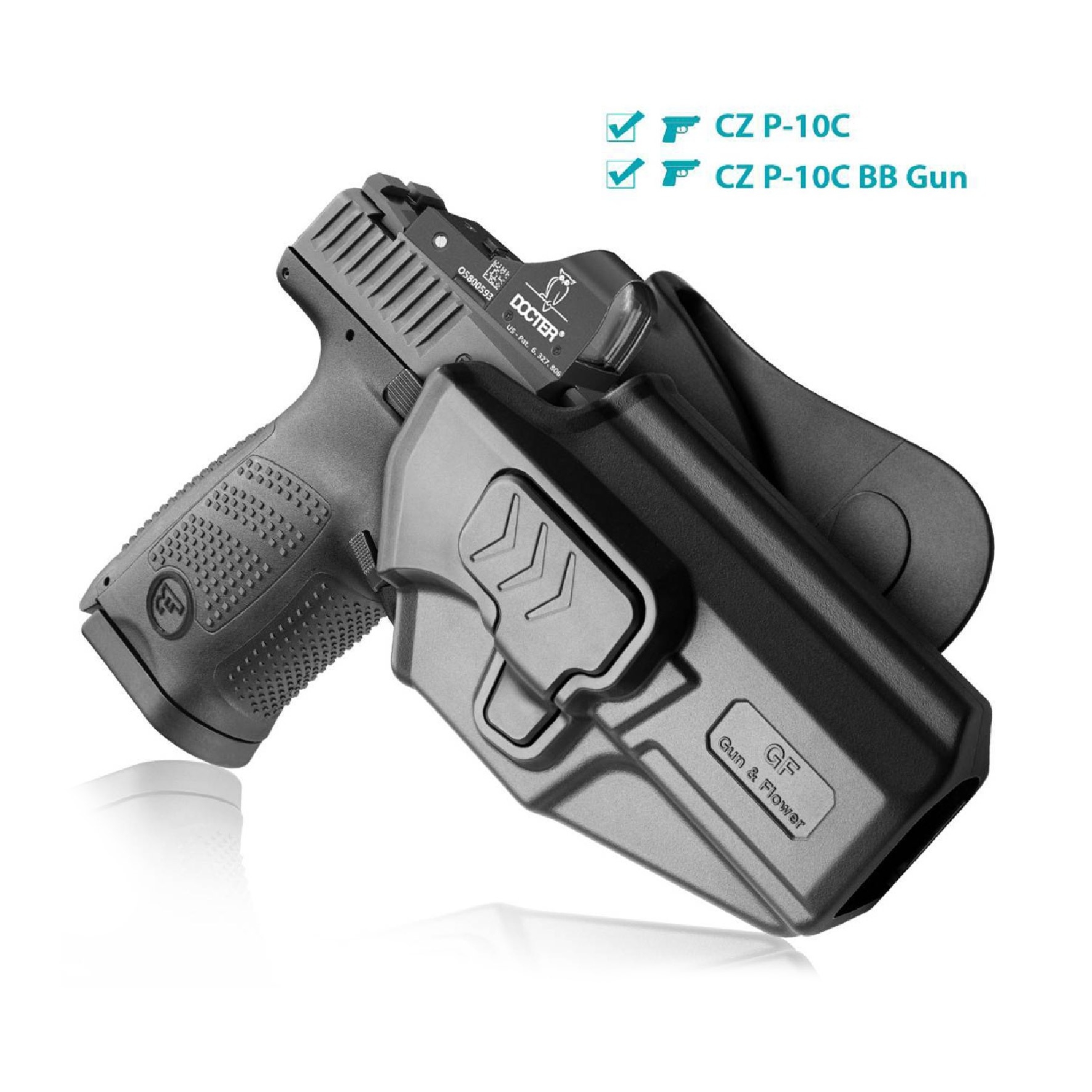 New.ซองปืนพกนอก Polymer รุ่น CZ P10C 💥ผลิตจาก วัสดุ PA66 แข็งแรง ทนทาน 💥ปลดล็อคนิ้วชี้ ใช้งานปลอดภัย 💥ซองปืนสามารถหมุนปรับองศาได้ 💥ตัวซองสามารถ ถอดไปใช้กับเพลทลดต่ำของ IMI, Gun flower, Cytac ที่มีข้อต่อเป็นดอกเฟืองได้