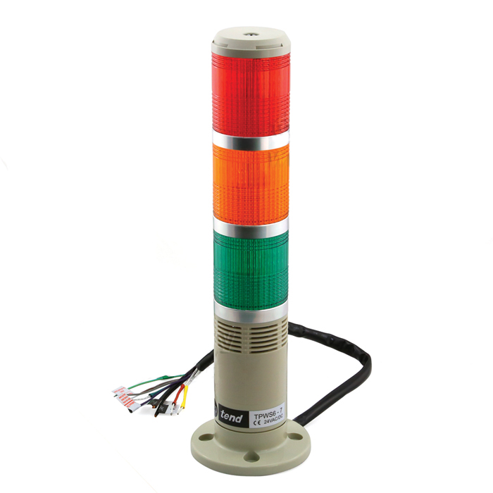 Tower Light TEND ไฟ 3 ชั้น แดง/เขียว/ส้ม แบบแป้น 50mm. 24V ไฟต่อเนื่อง-กระพริบ พร้อมออด