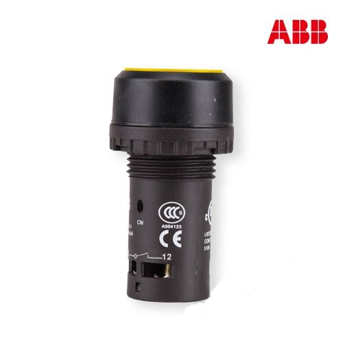 ปุ่มกด ABB 1NO+1NC สวิตซ์กดเด้งกลับ สีเหลือง รู 22 mm Push Button Switch